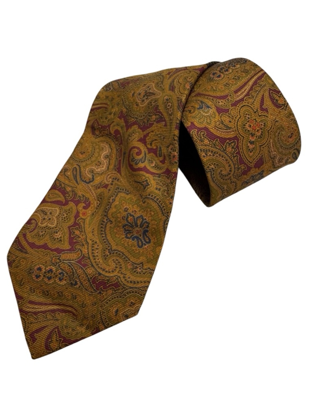 Brooks Brothers Makers Silk Tie Gold Burgundy Paisley USA Italy Print Classic